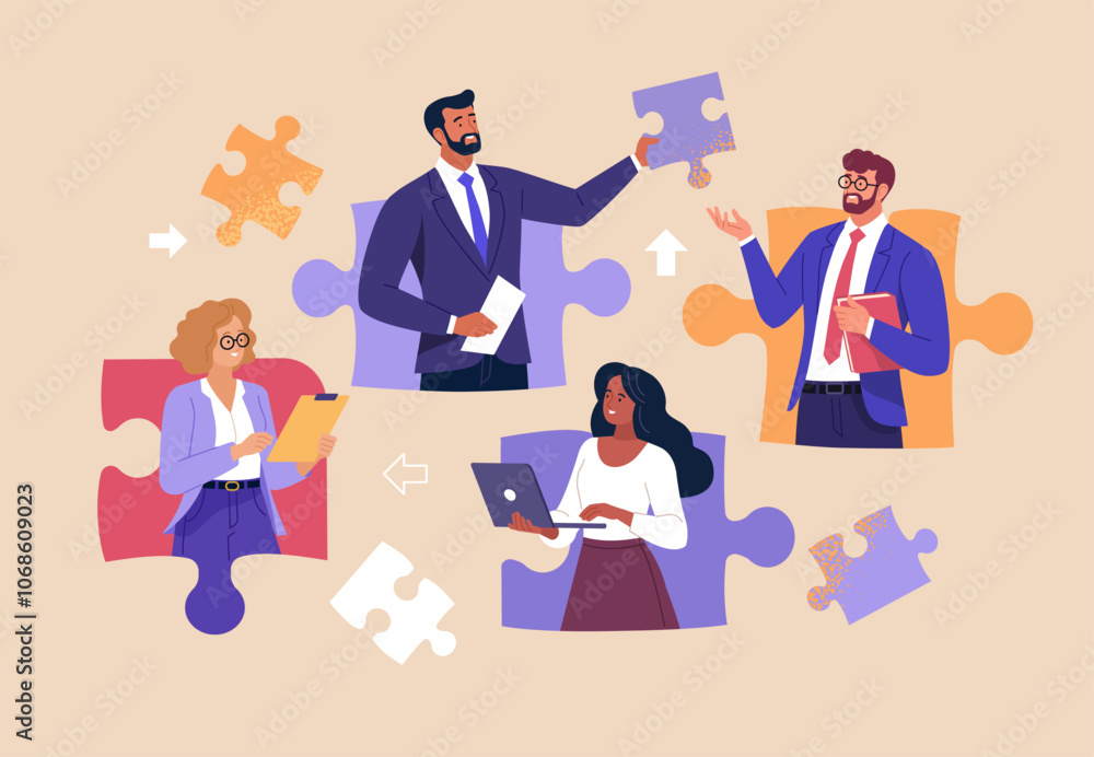 Business Teamwork Concept. Vector illustration in flat style of a group ...
