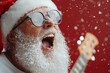 © Odin AI - A jolly Santa Claus with a snowy beard joyfully sings while holding a guitar, creating a festive and cheerful holiday spirit full of joy and celebration.