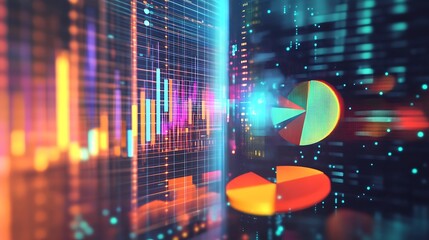 Abstract Digital Data Visualization with Graphs and Charts