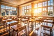 © prapatsorn - Sunlit Empty Classroom: A Macro Photography Perspective of Natural Light and Tranquility in Educational Spaces