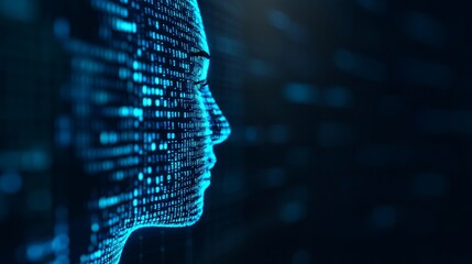 A digital profile of a person made of binary code.