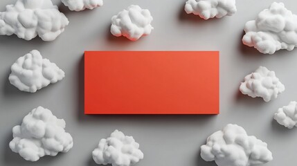 Canvas Print - Orange rectangle with white clouds around it, on a gray background.