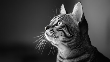 Wall Mural - A Cat's Pensive Gaze in Black and White