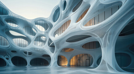 Leinwandbilder - A building with futuristic forms, some of the walls are made out of threads.
