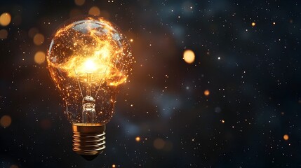 Wall Mural - glowing light bulb with swirling galaxies symbolizing boundless idea concept