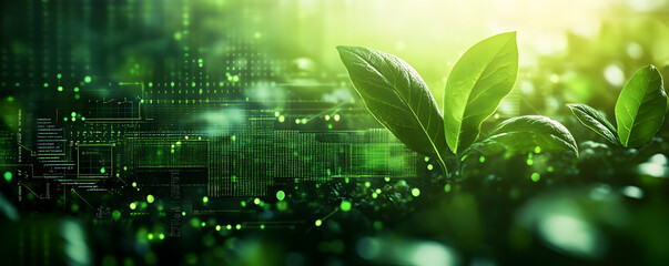 Illustration - Green Tech Plant Growth, Data, and Sunlight
