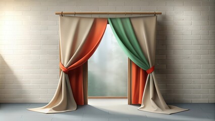 Sticker - Draped Curtains Revealing a Window with a View