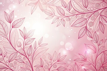  Elegant Pink Floral Doodle with Leaves Background