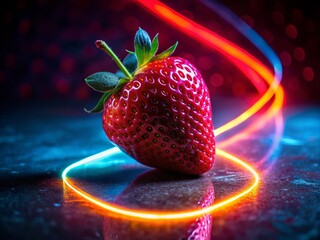 Vibrant Strawberry with Neon Light Effects