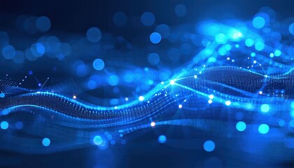 Wall Mural - abstract blue digital wave: futuristic technology and data visualization.