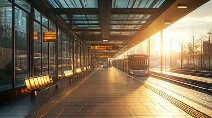 Fototapete - Modern Transit Station at Sunrise