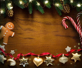 Wall Mural - christmas holidays ornament flat lay; christmas card background