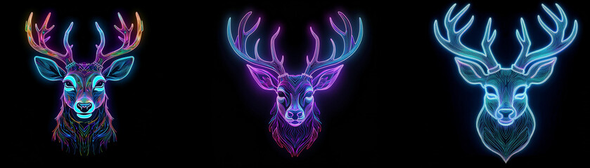 Aufkleber - Three neon deer heads with various colors.