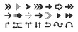 © Vadym - Set of black arrow icons. Various packaging symbols. Motion pointers. Site and player control buttons. Flat style logos. Information pointers. Wayfinding directions. Modern simple vector arrows.