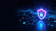 © Tameem - This is a digital art illustration featuring cybersecurity and technology themes with glowing cyber elements and a shield icon at its center.