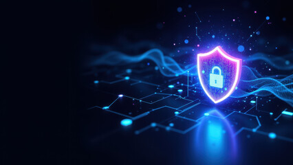 this is a digital art illustration featuring cybersecurity and technology themes with glowing cyber 