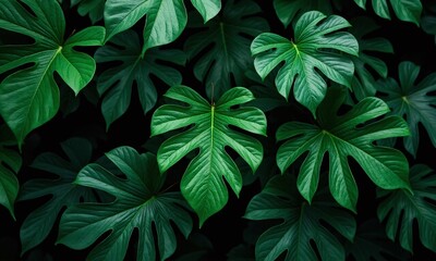 Lush green foliage tropical leaves dark moody atmosphere