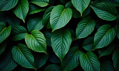 Lush green foliage tropical leaves dark moody atmosphere