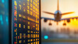 © Rapee - A digital departure board displays flight times and gate information in an airport with airplane background. Generative AI
