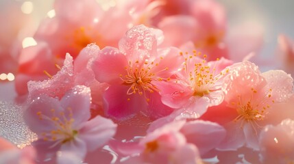 Wall Mural - A close up of pink flowers with water droplets on them