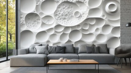Fototapete - White 3D abstract wallpaper in living room
