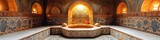 Luxurious oriental bath with intricate tile work and lighting