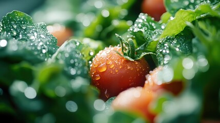 Poster - Ripe Red Tomatoes with Dew Drops