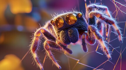 Close up of a cross spider elegantly perched in its intricate web showcasing nature s delicate artistry