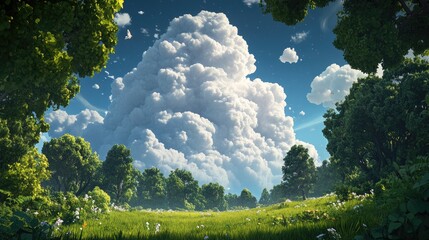 Wall Mural - Majestic summer thunderstorm clouds looming over a lush green forest capturing the power of nature