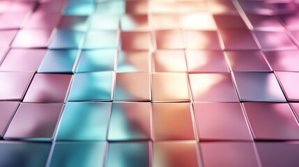 A captivating image showcasing a vibrant and reflective geometric pattern composed of colorful squares, creating an engaging visual experience with light interplay.