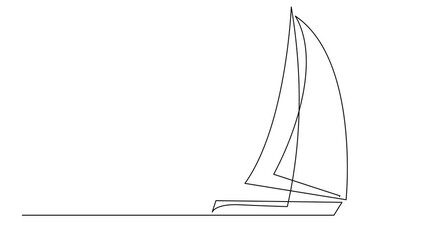 Single continuous line art sea boat icon. Yacht travel tourism concept silhouette symbol design. One sketch outline drawing vector illustration template	
