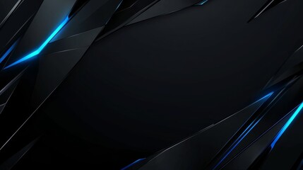 Poster - Abstract black and blue geometric background with glowing lines