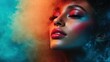 © Maximages  - A visually captivating image showcasing an artistic makeup design with vibrant colors and a smoky overlay, highlighting modern beauty expression.