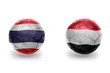 © luzitanija - football balls with national flags of yemen and thailand , soccer teams. on the white background.