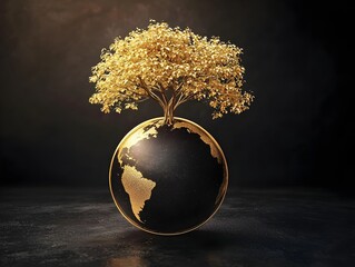 Poster - Golden Tree Embodying Global Financial Growth and Prosperity