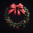 © Futuristictech - Vibrant Cartoon Festive Wreath with Red Bows and Holly - Luxurious Isolated 3D Render