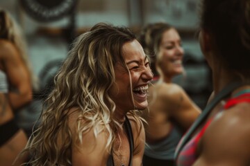 Candid group of women laughing after gym workout