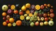 © Pannin - Collection of mixed fruits arranged in an overhead flat lay, highlighting the natural colors and textures of fresh produce