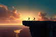 © evening_tao - Triumph at Sunset: Silhouette on a Mountain Edge