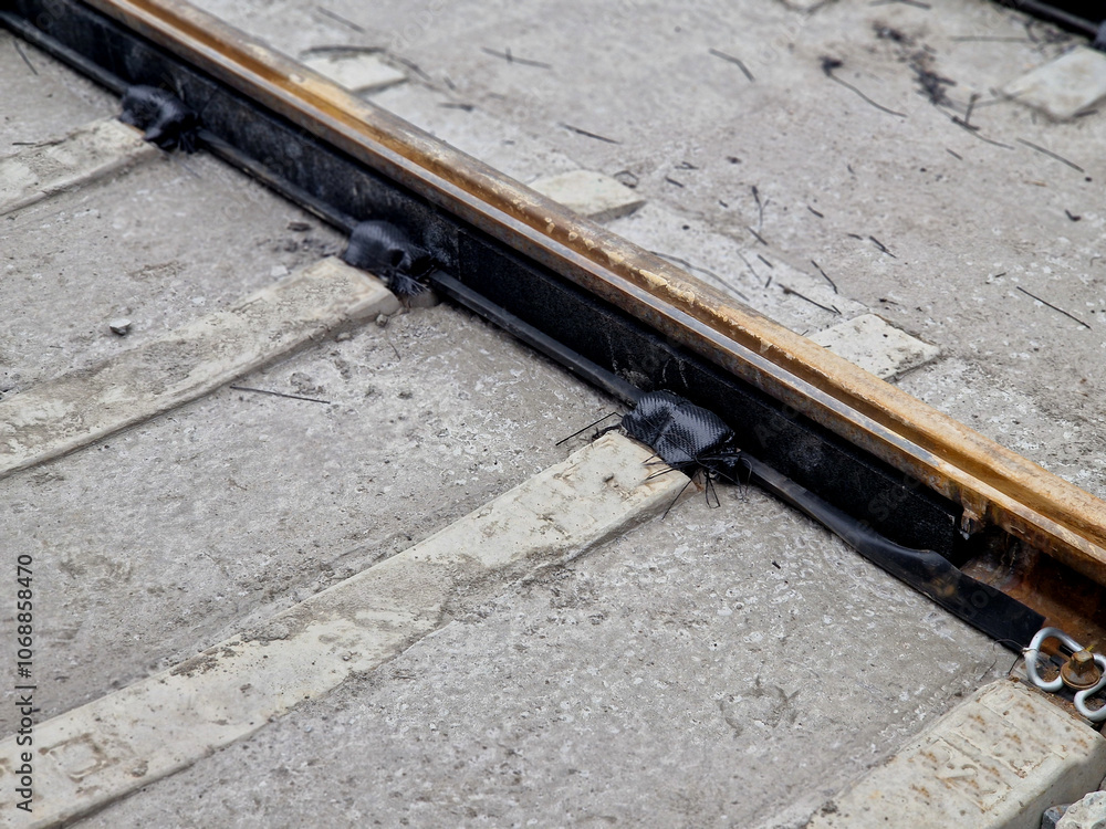 Track Level Fork precise laying of tracks using leveling devices at the fork in two tram ...