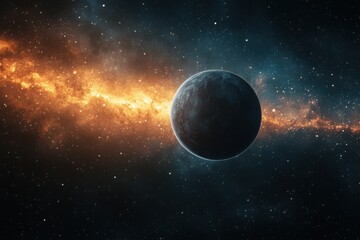 Wall Mural - Planet in outer space surrounded by colorful cosmic nebula.