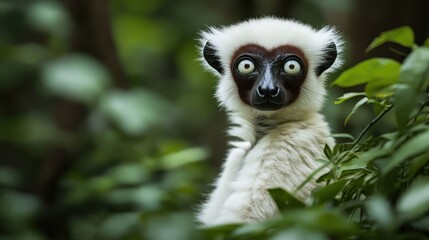 Wall Mural - Curious Coquerel's Sifaka in Lush Foliage