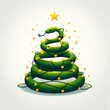 © Елена Дмитриева - Festive Snake Coiled as Christmas Tree with Lights and Star