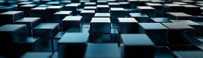 Wall Mural - dark blue abstract cubic background with glowing elements
