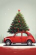 © Елена Дмитриева - Vintage Red Car with Christmas Tree on Roof