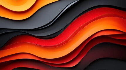Leinwandbilder - A layered paper design with vibrant red, orange, and black waves created in a dynamic 3D effect.