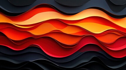 Leinwandbilder - Abstract wavy design in warm tones of orange and gold against a dark background.