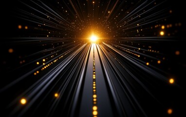 Aufkleber - A radiant light source emanates from the center, surrounded by beams and particles, creating a sense of depth and motion in a cosmic-themed backdrop.