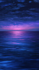 Wall Mural - tranquil twilight sky with deep blue and purple tones reflecting on calm ocean surface