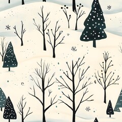 snowing in the mountain with christmas trees seamless pattern